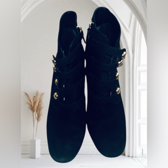 Tory Burch Black Booties with Gold Buckles - Picture 1 of 9